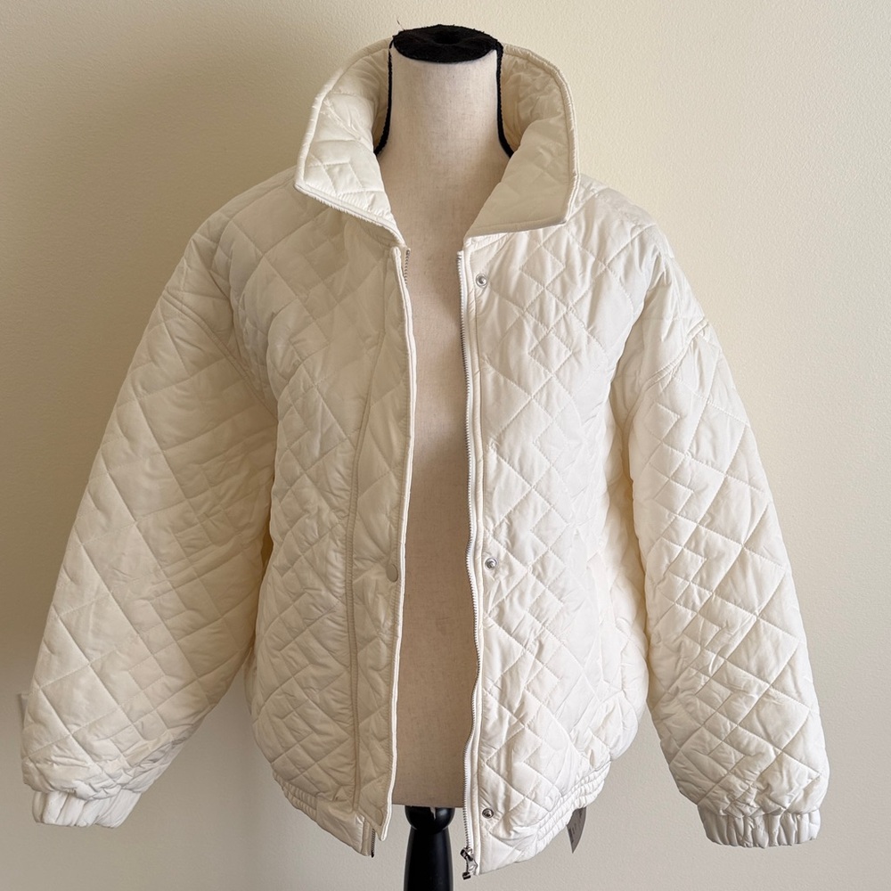 SHEIN Quilted Off-White Puffer Jacket Size L